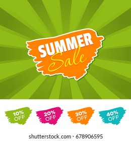 Summer sale color banner and 10%, 20%, 30% & 40% Off Marks. Vector illustration