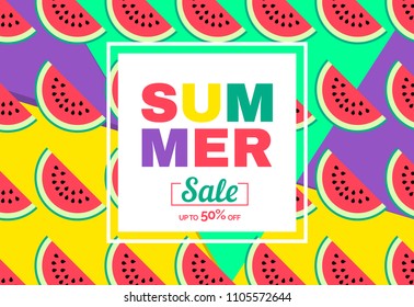 summer sale colorful background  with watermelons