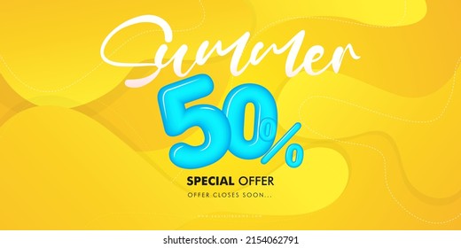Summer sale colorful banner with 50 percentage type text. Vector Illustration.