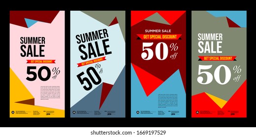 Summer sale colorful geometric, fluid and curve background for roll banner. Summer sale 50% discount banner.
