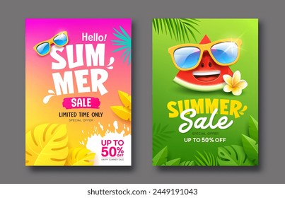 Summer sale colorful poster flyer two design collections background, Eps 10 vector illustration
