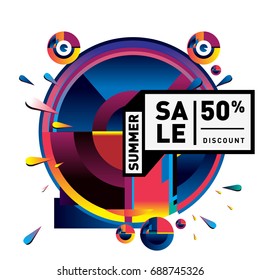 Summer sale colorful style banner and Poster. Fashion, music, and lifestyle event with discount poster. Vector holiday Abstract colorful illustration with special offer and promotion.