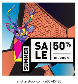 Summer sale colorful style banner and Poster. Fashion, music, and lifestyle event with discount poster. Vector holiday Abstract colorful illustration with special offer and promotion.