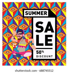 Summer sale colorful style banner and Poster. Fashion, music, and lifestyle event with discount poster. Vector holiday Abstract colorful illustration with special offer and promotion.