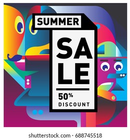 Summer sale colorful style banner and Poster. Fashion, music, and lifestyle event with discount poster. Vector holiday Abstract colorful illustration with special offer and promotion.