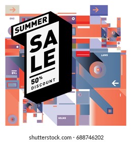 Summer sale colorful style banner and Poster. Fashion, music, and lifestyle event with discount poster. Vector holiday Abstract colorful illustration with special offer and promotion.