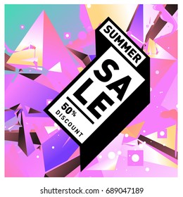 Summer sale colorful style banner and Poster. Fashion, music, and lifestyle event with discount poster. Vector holiday Abstract colorful illustration with special offer and promotion.