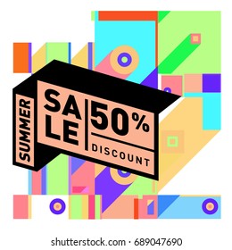 Summer sale colorful style banner and Poster. Fashion, music, and lifestyle event with discount poster. Vector holiday Abstract colorful illustration with special offer and promotion.