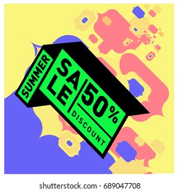 Summer sale colorful style banner and Poster. Fashion, music, and lifestyle event with discount poster. Vector holiday Abstract colorful illustration with special offer and promotion.