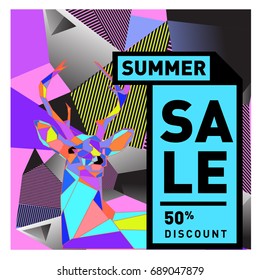 Summer sale colorful style banner and Poster. Fashion, music, and lifestyle event with discount poster. Vector holiday Abstract colorful illustration with special offer and promotion.