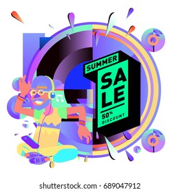 Summer sale colorful style banner and Poster. Fashion, music, and lifestyle event with discount poster. Vector holiday Abstract colorful illustration with special offer and promotion.