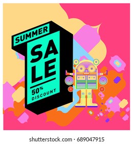 Summer sale colorful style banner and Poster. Fashion, music, and lifestyle event with discount poster. Vector holiday Abstract colorful illustration with special offer and promotion.