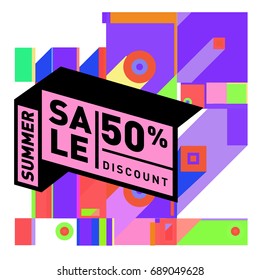 Summer sale colorful style banner and Poster. Fashion, music, and lifestyle event with discount poster. Vector holiday Abstract colorful illustration with special offer and promotion.