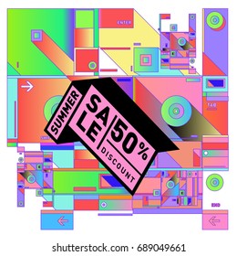 Summer sale colorful style banner and Poster. Fashion, music, and lifestyle event with discount poster. Vector holiday Abstract colorful illustration with special offer and promotion.