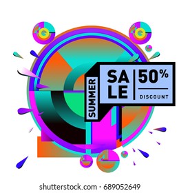 Summer sale colorful style banner and Poster. Fashion, music, and lifestyle event with discount poster. Vector holiday Abstract colorful illustration with special offer and promotion.