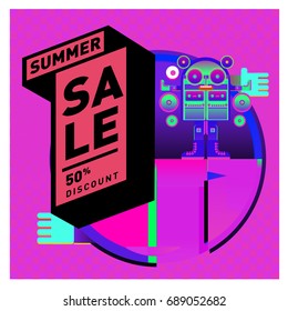 Summer sale colorful style banner and Poster. Fashion, music, and lifestyle event with discount poster. Vector holiday Abstract colorful illustration with special offer and promotion.