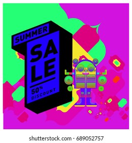 Summer sale colorful style banner and Poster. Fashion, music, and lifestyle event with discount poster. Vector holiday Abstract colorful illustration with special offer and promotion.