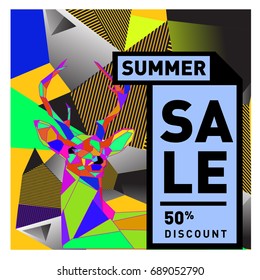 Summer sale colorful style banner and Poster. Fashion, music, and lifestyle event with discount poster. Vector holiday Abstract colorful illustration with special offer and promotion.