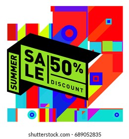 Summer sale colorful style banner and Poster. Fashion, music, and lifestyle event with discount poster. Vector holiday Abstract colorful illustration with special offer and promotion.