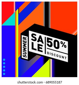 Summer sale colorful style banner and Poster. Fashion, music, and lifestyle event with discount poster. Vector holiday Abstract colorful illustration with special offer and promotion.