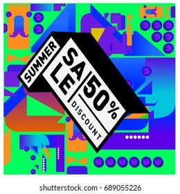 Summer sale colorful style banner and Poster. Fashion, music, and lifestyle event with discount poster. Vector holiday Abstract colorful illustration with special offer and promotion.