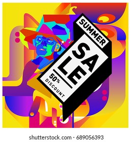 Summer sale colorful style banner and Poster. Fashion, music, and lifestyle event with discount poster. Vector holiday Abstract colorful illustration with special offer and promotion.