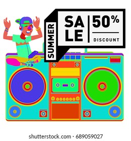 Summer sale colorful style banner and Poster. Fashion, music, and lifestyle event with discount poster. Vector holiday Abstract colorful illustration with special offer and promotion.