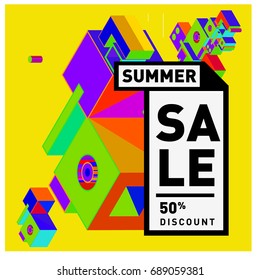 Summer sale colorful style banner and Poster. Fashion, music, and lifestyle event with discount poster. Vector holiday Abstract colorful illustration with special offer and promotion.