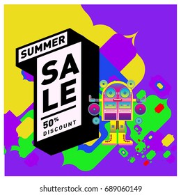 Summer sale colorful style banner and Poster. Fashion, music, and lifestyle event with discount poster. Vector holiday Abstract colorful illustration with special offer and promotion.