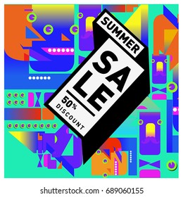 Summer sale colorful style banner and Poster. Fashion, music, and lifestyle event with discount poster. Vector holiday Abstract colorful illustration with special offer and promotion.