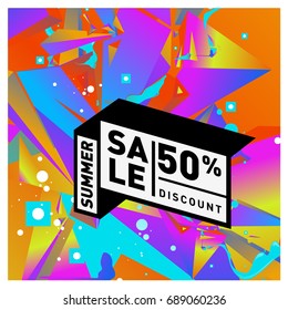 Summer sale colorful style banner and Poster. Fashion, music, and lifestyle event with discount poster. Vector holiday Abstract colorful illustration with special offer and promotion.