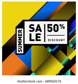 Summer sale colorful style banner and Poster. Fashion, music, and lifestyle event with discount poster. Vector holiday Abstract colorful illustration with special offer and promotion.