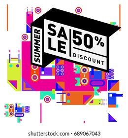 Summer sale colorful style banner and Poster. Fashion, music, and lifestyle event with discount poster. Vector holiday Abstract colorful illustration with special offer and promotion.