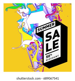 Summer sale colorful style banner and Poster. Fashion, music, and lifestyle event with discount poster. Vector holiday Abstract colorful illustration with special offer and promotion.