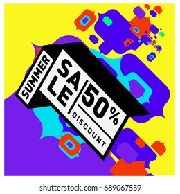 Summer sale colorful style banner and Poster. Fashion, music, and lifestyle event with discount poster. Vector holiday Abstract colorful illustration with special offer and promotion.