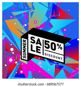 Summer sale colorful style banner and Poster. Fashion, music, and lifestyle event with discount poster. Vector holiday Abstract colorful illustration with special offer and promotion.