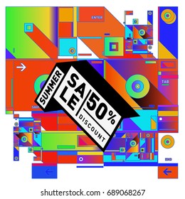 Summer sale colorful style banner and Poster. Fashion, music, and lifestyle event with discount poster. Vector holiday Abstract colorful illustration with special offer and promotion.