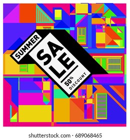 Summer sale colorful style banner and Poster. Fashion, music, and lifestyle event with discount poster. Vector holiday Abstract colorful illustration with special offer and promotion.