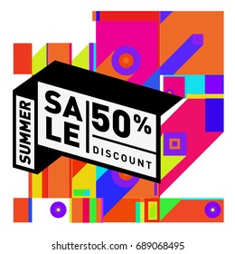 Summer sale colorful style banner and Poster. Fashion, music, and lifestyle event with discount poster. Vector holiday Abstract colorful illustration with special offer and promotion.