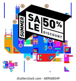 Summer sale colorful style banner and Poster. Fashion, music, and lifestyle event with discount poster. Vector holiday Abstract colorful illustration with special offer and promotion.