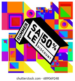 Summer sale colorful style banner and Poster. Fashion, music, and lifestyle event with discount poster. Vector holiday Abstract colorful illustration with special offer and promotion.
