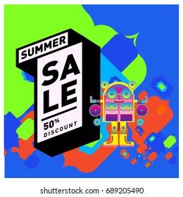 Summer sale colorful style banner and Poster. Fashion, music, and lifestyle event with discount poster. Vector holiday Abstract colorful illustration with special offer and promotion.
