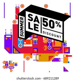 Summer sale colorful style banner and Poster. Fashion, music, and lifestyle event with discount poster. Vector holiday Abstract colorful illustration with special offer and promotion.