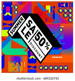 Summer sale colorful style banner and Poster. Fashion, music, and lifestyle event with discount poster. Vector holiday Abstract colorful illustration with special offer and promotion.