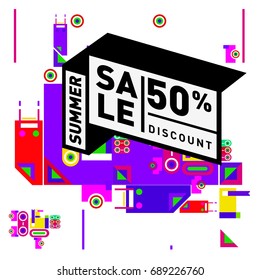 Summer sale colorful style banner and Poster. Fashion, music, and lifestyle event with discount poster. Vector holiday Abstract colorful illustration with special offer and promotion.