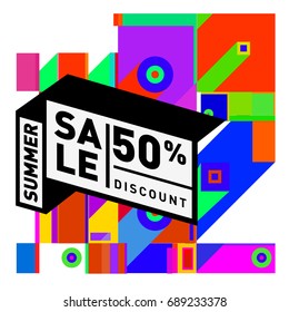 Summer sale colorful style banner and Poster. Fashion, music, and lifestyle event with discount poster. Vector holiday Abstract colorful illustration with special offer and promotion.