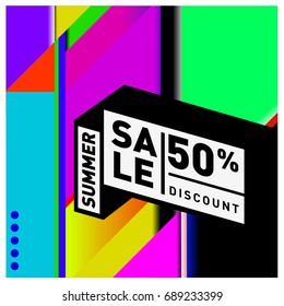 Summer sale colorful style banner and Poster. Fashion, music, and lifestyle event with discount poster. Vector holiday Abstract colorful illustration with special offer and promotion.