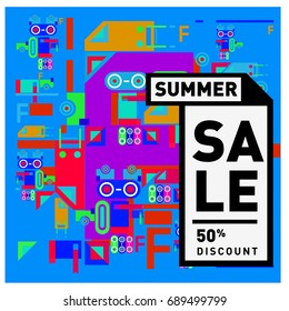 Summer sale colorful style banner and Poster. Fashion, music, and lifestyle event with discount poster. Vector holiday Abstract colorful illustration with special offer and promotion.