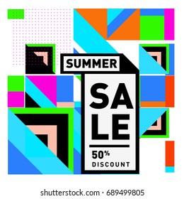 Summer sale colorful style banner and Poster. Fashion, music, and lifestyle event with discount poster. Vector holiday Abstract colorful illustration with special offer and promotion.