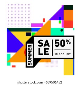 Summer sale colorful style banner and Poster. Fashion, music, and lifestyle event with discount poster. Vector holiday Abstract colorful illustration with special offer and promotion.